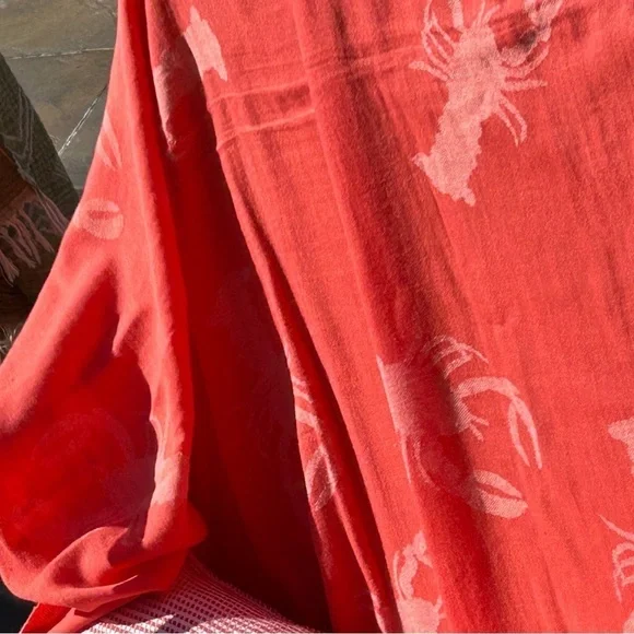 Lobster Louie SET Organic Cotton Blanket Towel 2 Sided + Nap Pillow Cover 🦞 Red - Picture 9 of 14
